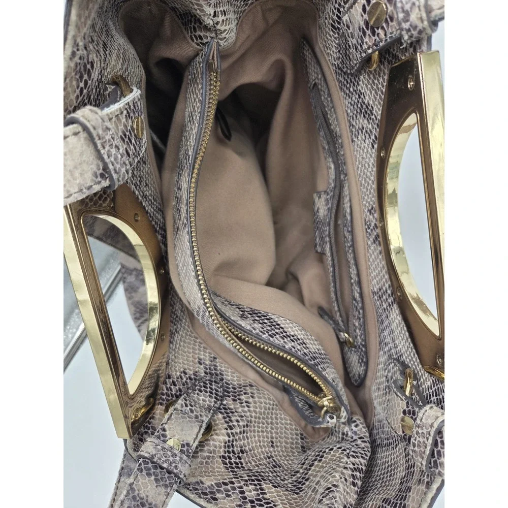 GILI Got It Love It Leather Snakeskin Slouchy Hobo Bag Brown Gold Double handle